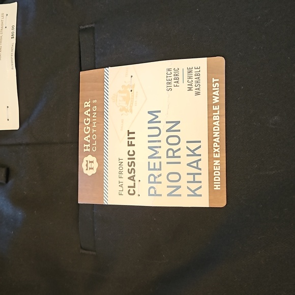 HAGGAR MENS BLACK PANTS CLASSIC FIT PREMIUM NO IRON KHAKI  SIZE W50 L30 NEW/TAGS - Picture 7 of 9